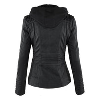 Women's Stylish Hooded Leather Jacket Double Lining Fashion - Rebooters