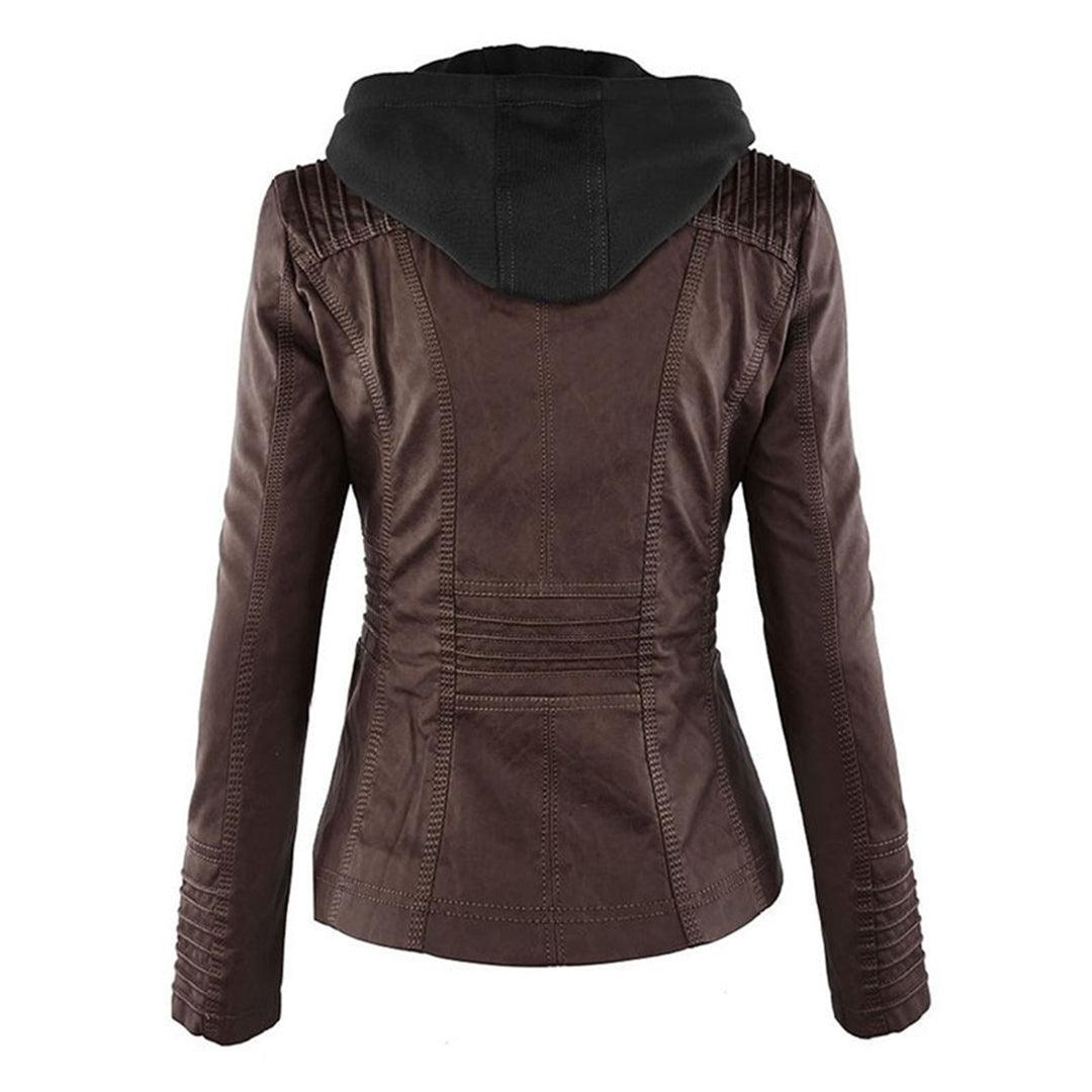 Women's Stylish Hooded Leather Jacket Double Lining Fashion - Rebooters