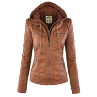 Women's Stylish Hooded Leather Jacket Double Lining Fashion - Rebooters