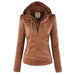 Women's Stylish Hooded Leather Jacket Double Lining Fashion - Rebooters