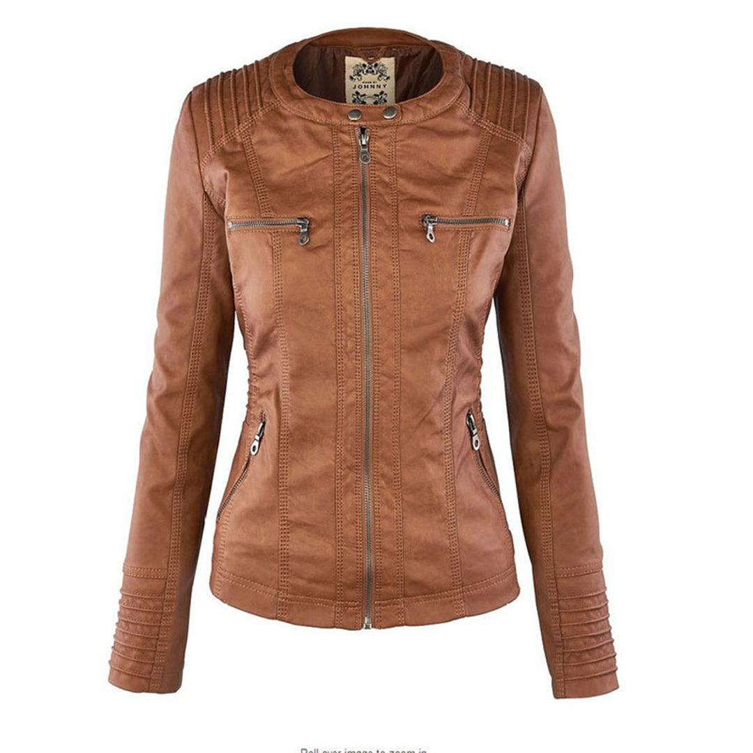Women's Stylish Hooded Leather Jacket Double Lining Fashion - Rebooters