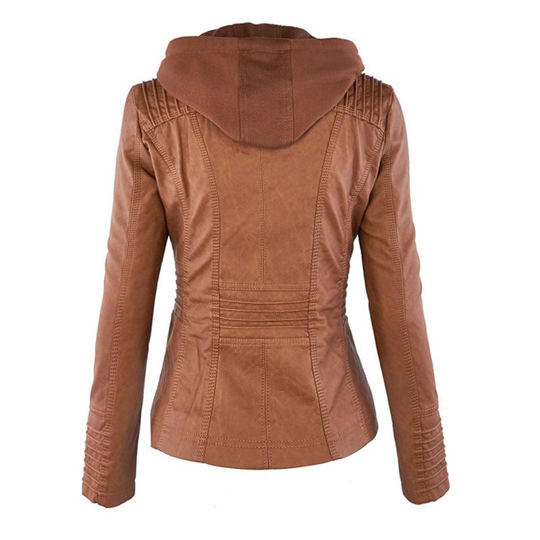 Women's Stylish Hooded Leather Jacket Double Lining Fashion - Rebooters