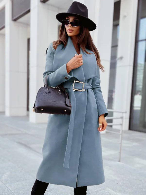 Women's V-Neck Wool Blend Coat for Autumn/Winter Style - Rebooters