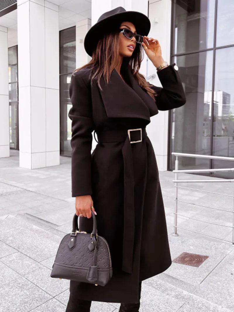 Women's V-Neck Wool Blend Coat for Autumn/Winter Style - Rebooters