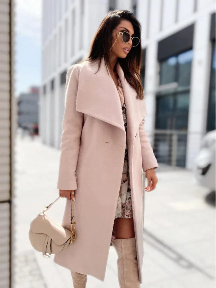 Women's V-Neck Wool Blend Coat for Autumn/Winter Style - Rebooters