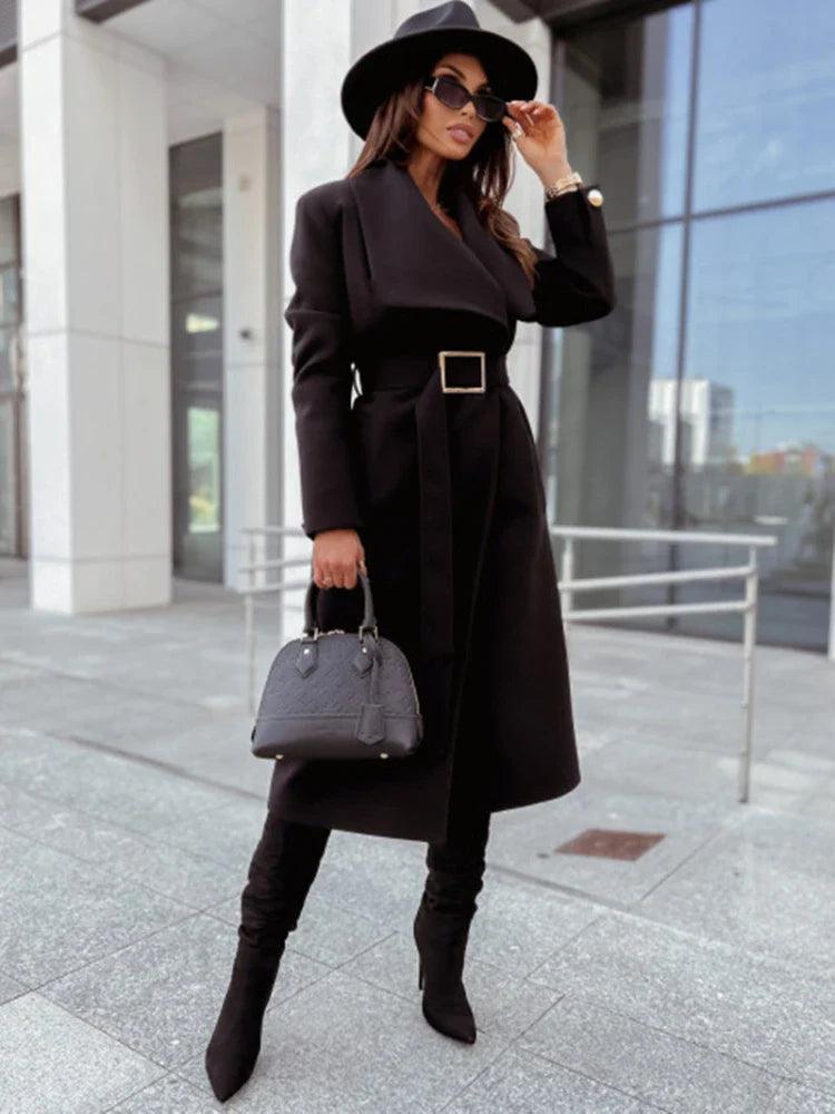 Women's V-Neck Wool Blend Coat for Autumn/Winter Style - Rebooters