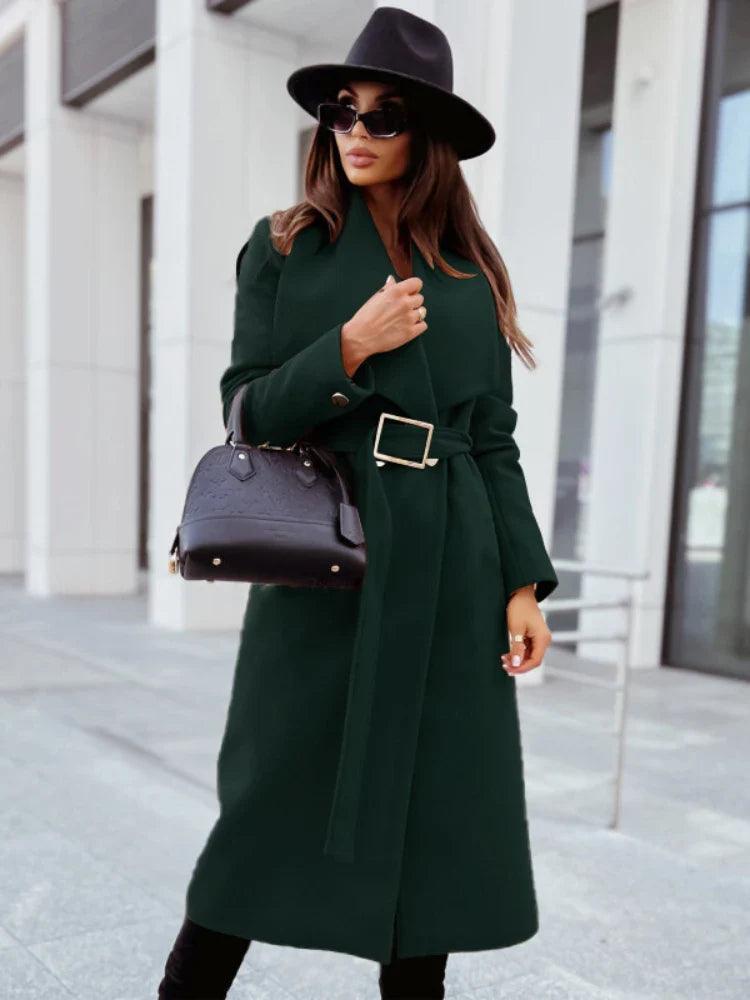 Women's V-Neck Wool Blend Coat for Autumn/Winter Style - Rebooters