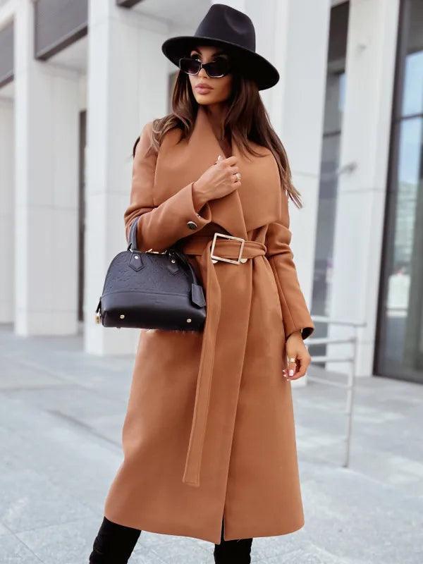 Women's V-Neck Wool Blend Coat for Autumn/Winter Style - Rebooters