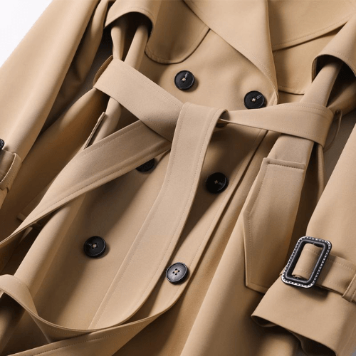 Womens Autumn Trench Coat with Double-Breasted Design - Rebooters