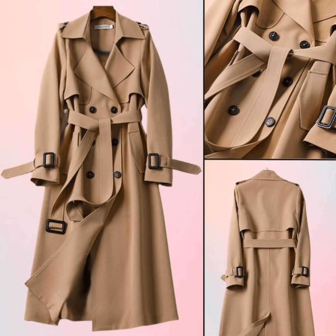 Womens Autumn Trench Coat with Double-Breasted Design - Rebooters