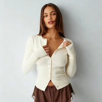 Womens Chic Fitted Pink Ribbed Cardigan for Effortless Style - Rebooters