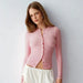 Womens Chic Fitted Pink Ribbed Cardigan for Effortless Style - Rebooters