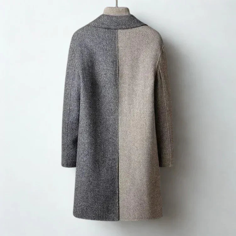 Womens Chic Two-Tone Wool Overcoat for Effortless Style - Rebooters