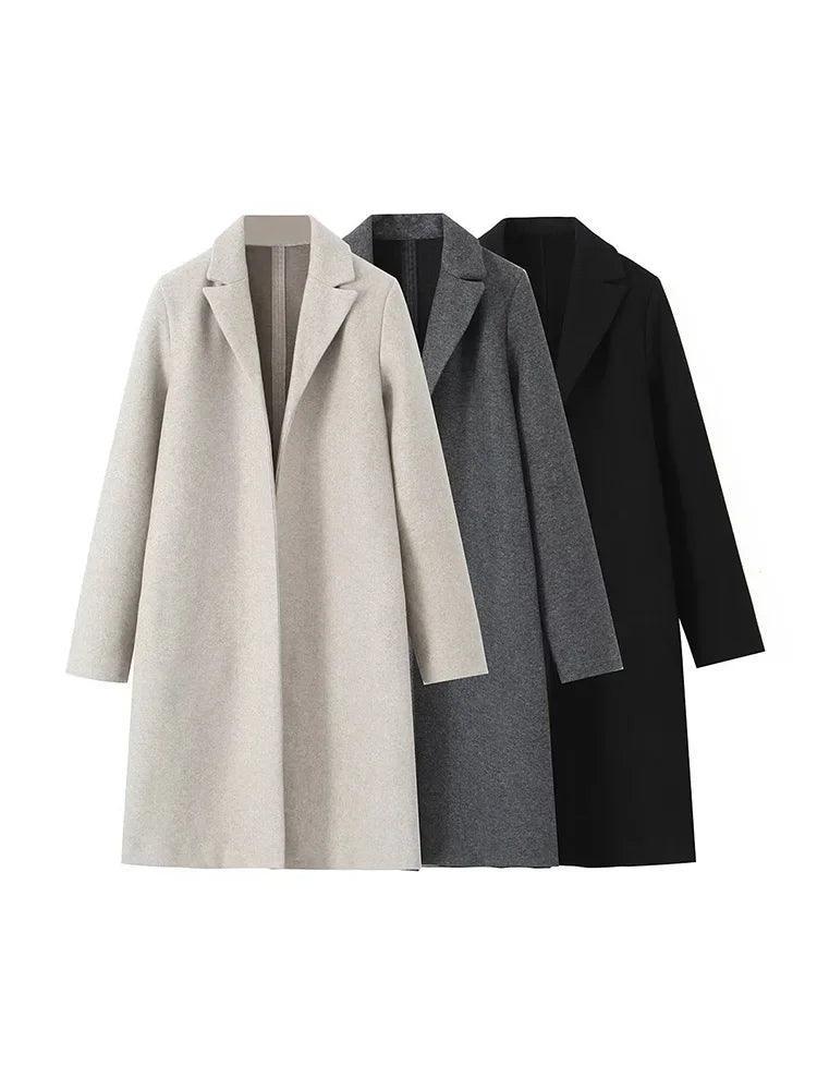 Womens Cozy Wool Blend Long Coat for Autumn and Winter - Rebooters