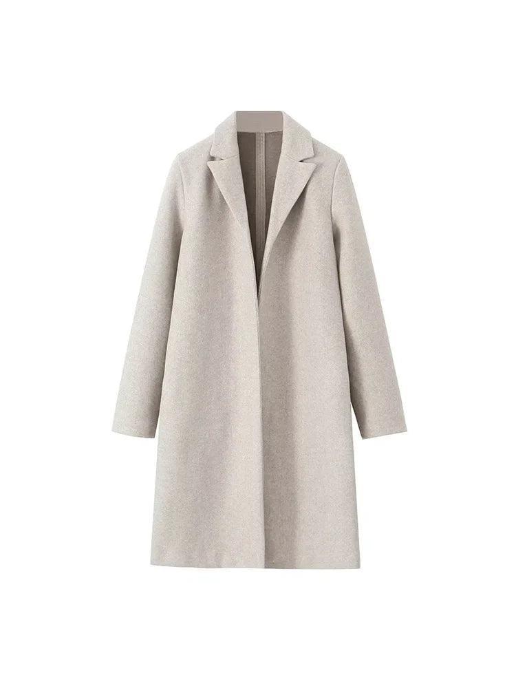 Womens Cozy Wool Blend Long Coat for Autumn and Winter - Rebooters