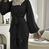 Women's Two-Piece Satin Abaya Set Black for Elegant Style - Rebooters