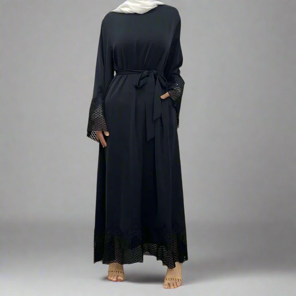 Womens Elegant Lace-Trimmed Abaya for Stylish Modesty - Rebooters