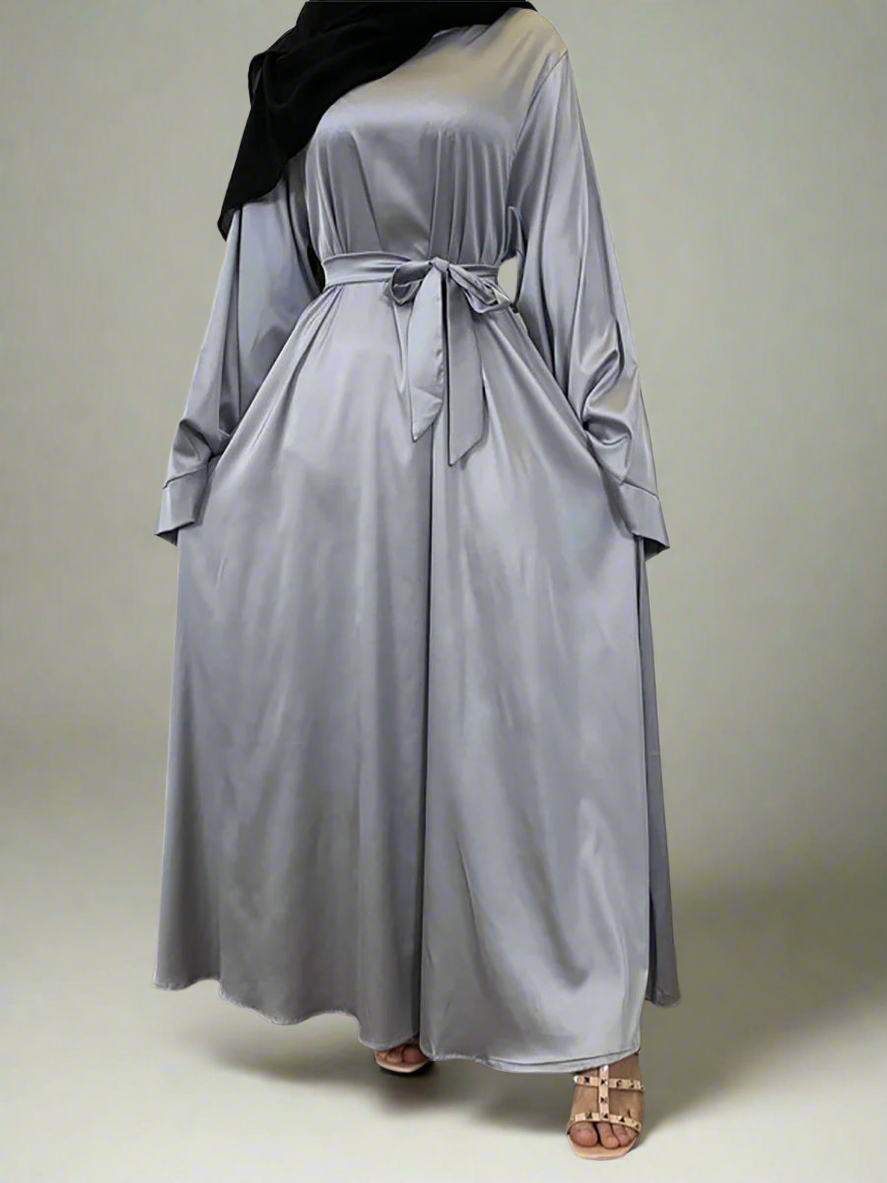 Womens Elegant Satin Abaya with Graceful Flowing Sleeves - Rebooters