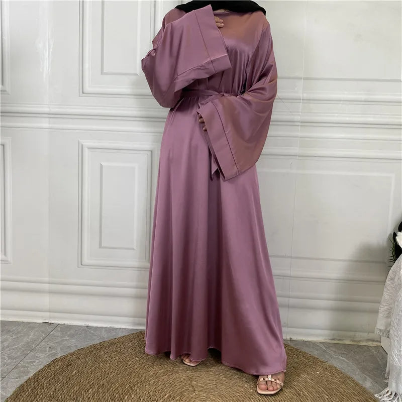 Womens Elegant Satin Abaya with Graceful Flowing Sleeves - Rebooters