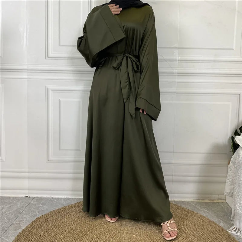 Womens Elegant Satin Abaya with Graceful Flowing Sleeves - Rebooters
