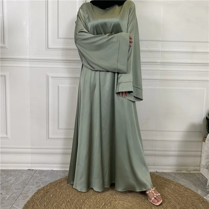 Womens Elegant Satin Abaya with Graceful Flowing Sleeves - Rebooters