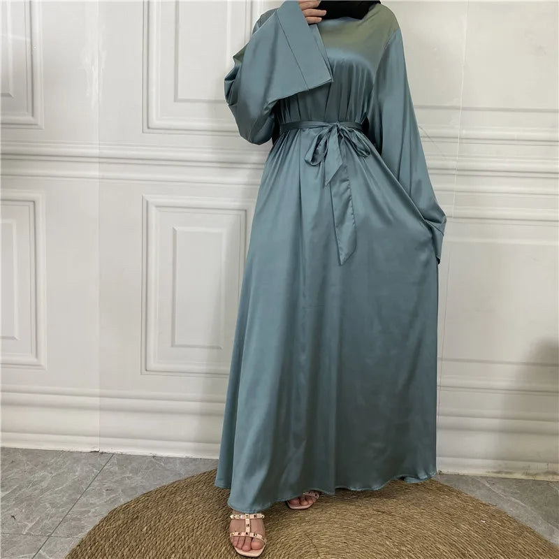 Womens Elegant Satin Abaya with Graceful Flowing Sleeves - Rebooters