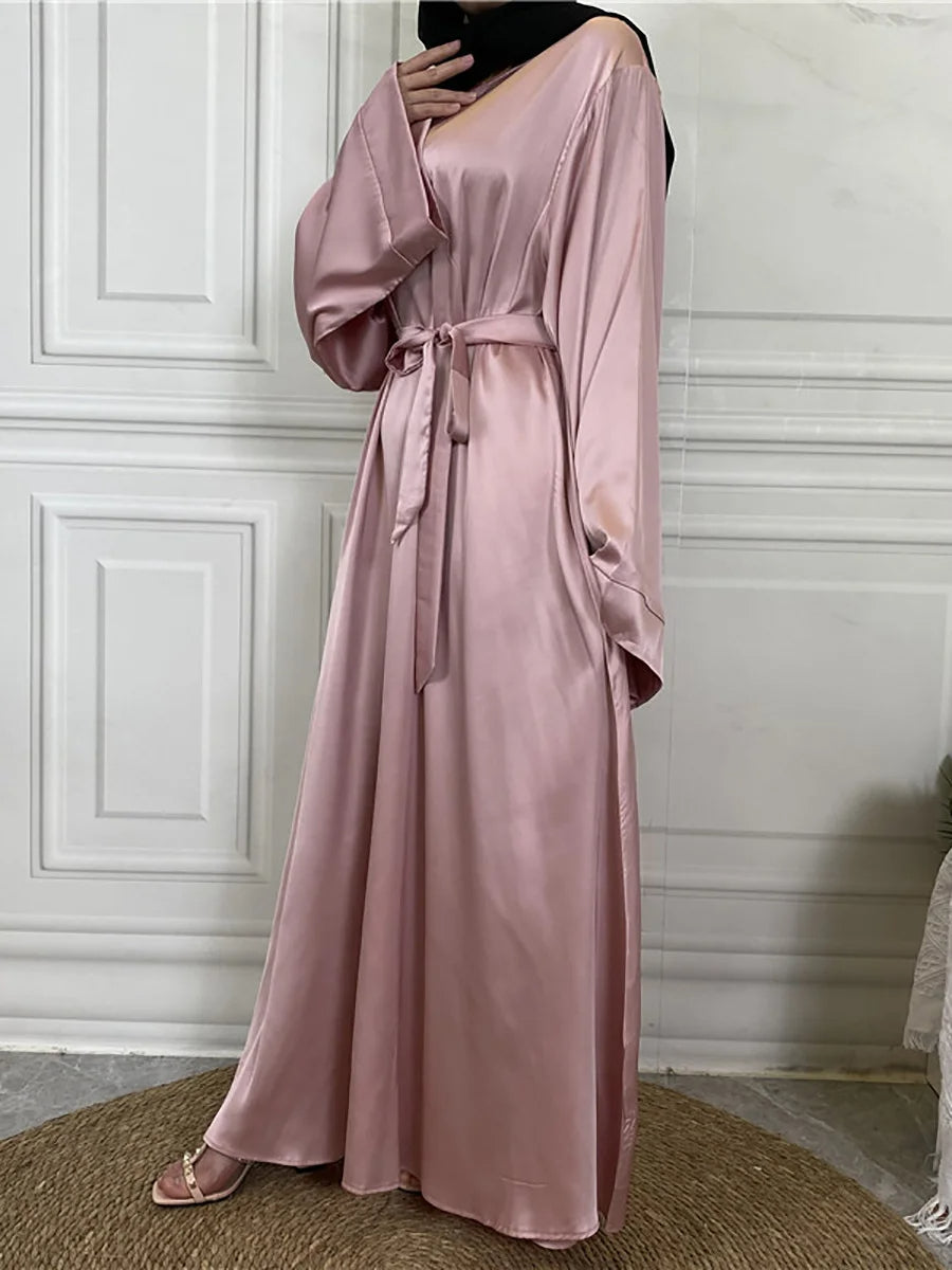 Womens Elegant Satin Abaya with Graceful Flowing Sleeves - Rebooters