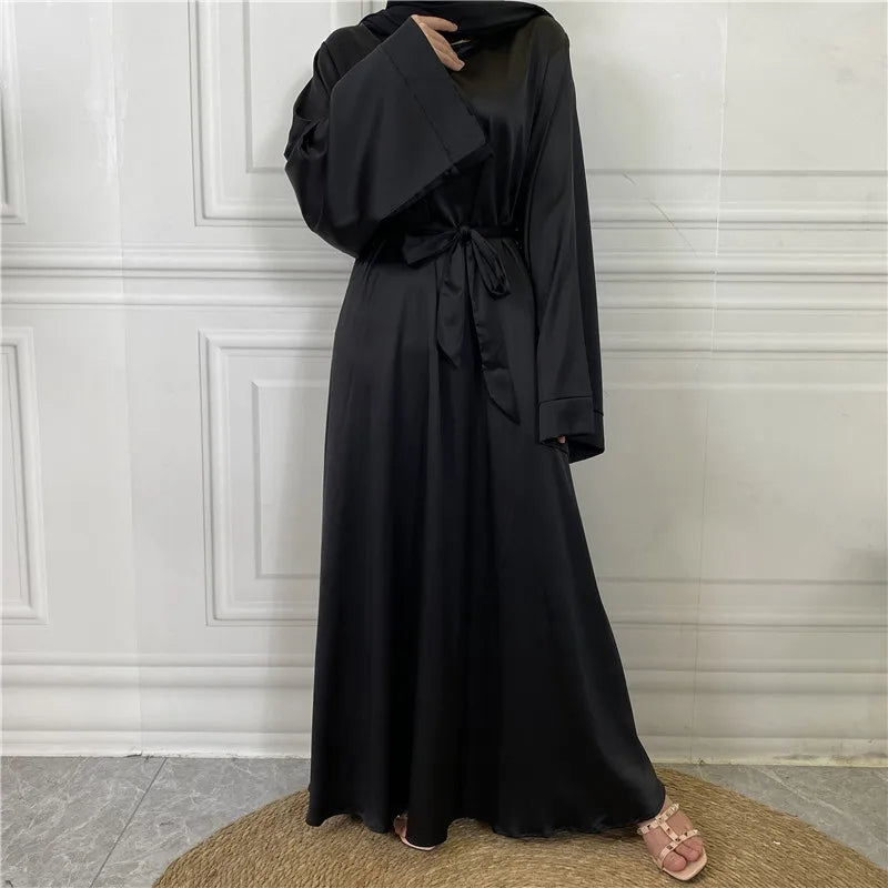 Womens Elegant Satin Abaya with Graceful Flowing Sleeves - Rebooters