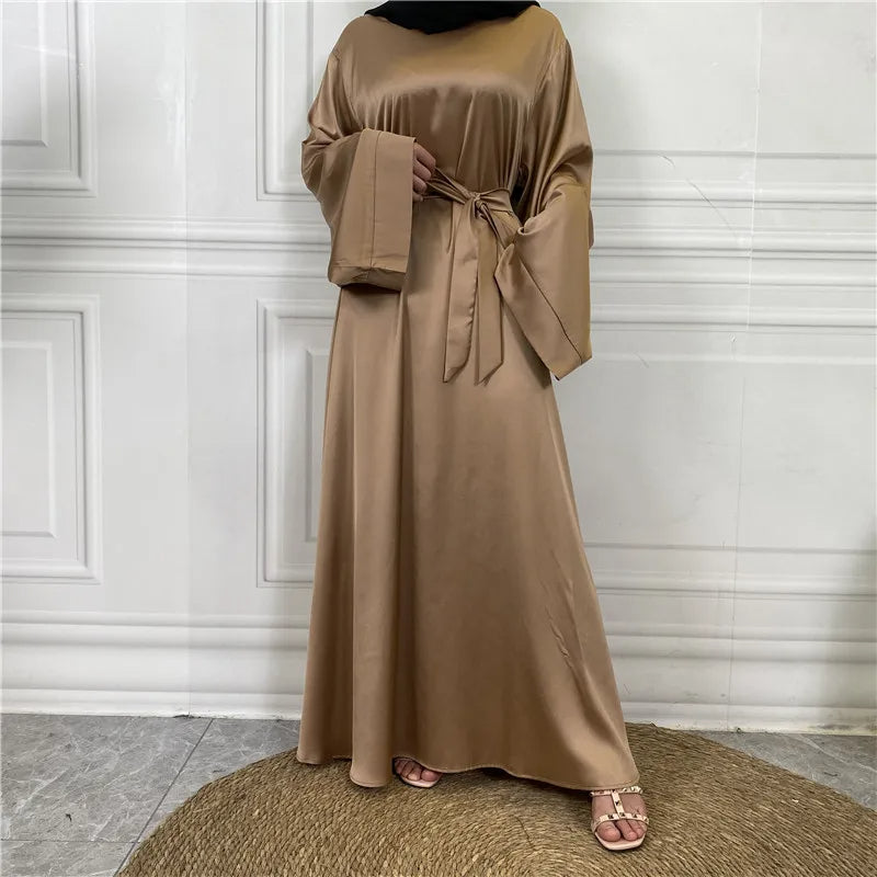 Womens Elegant Satin Abaya with Graceful Flowing Sleeves - Rebooters
