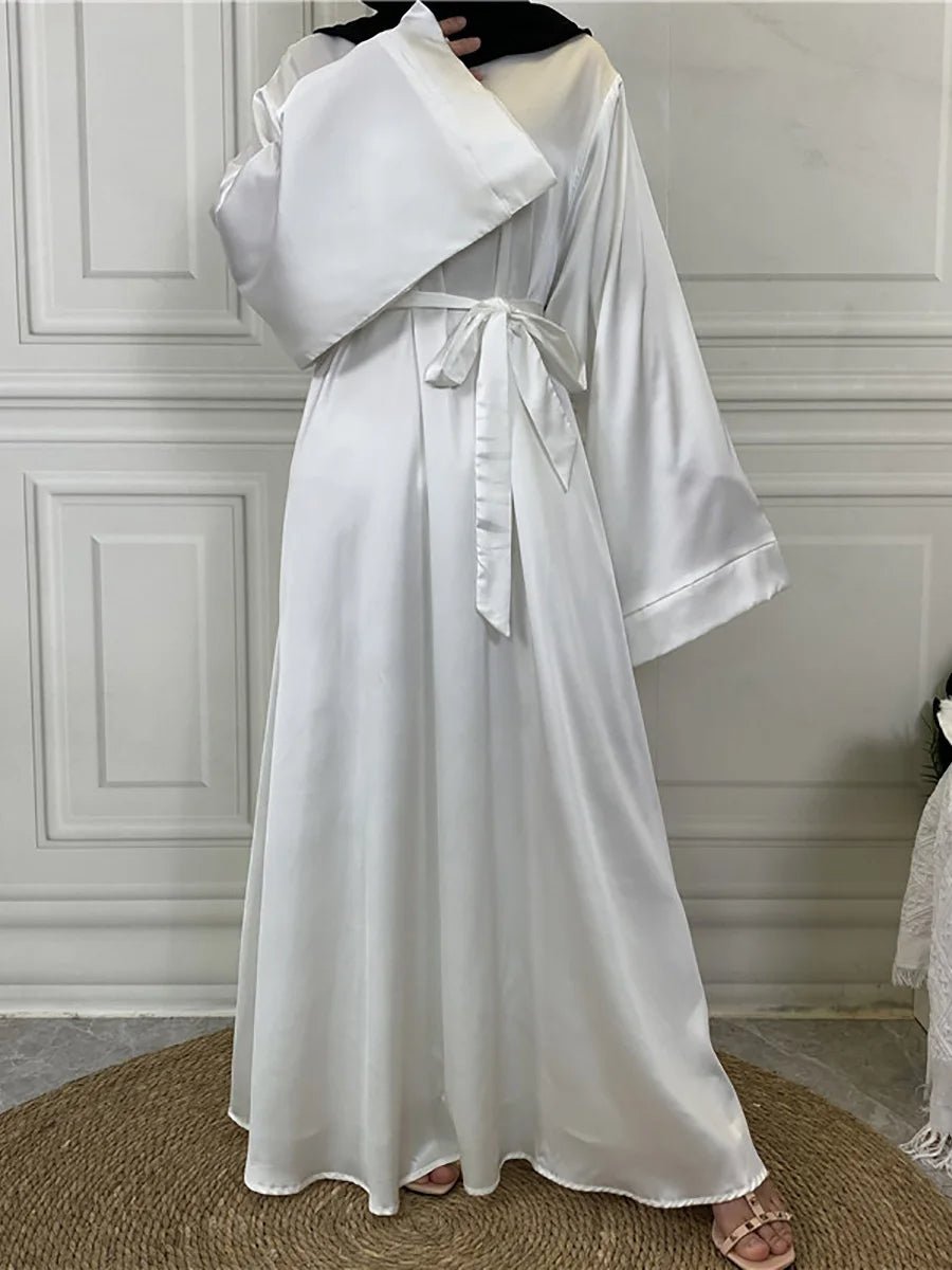 Womens Elegant Satin Abaya with Graceful Flowing Sleeves - Rebooters