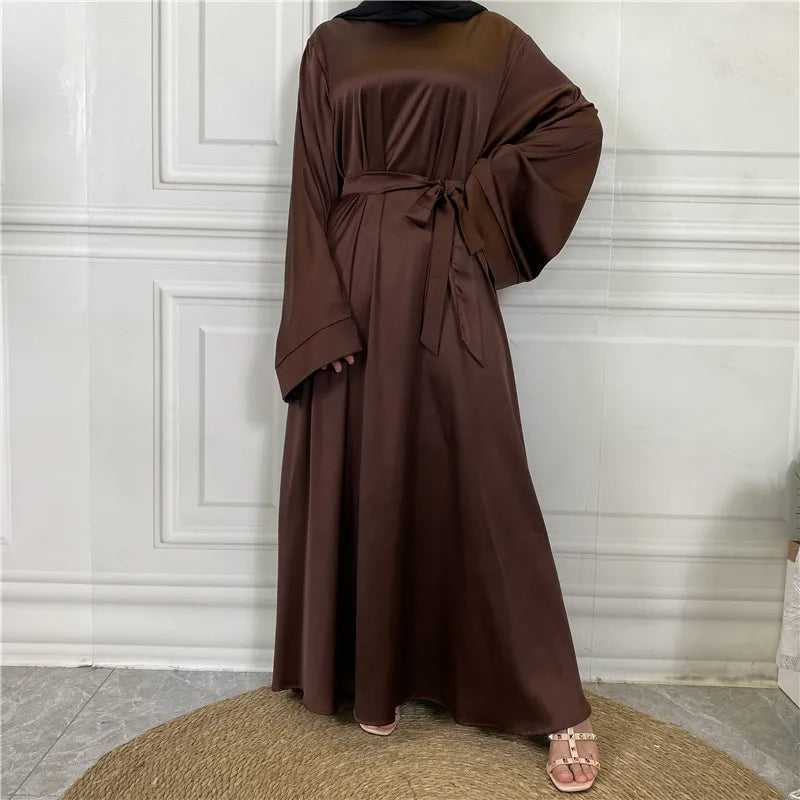 Womens Elegant Satin Abaya with Graceful Flowing Sleeves - Rebooters