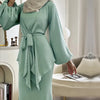 Womens Elegant Sky Blue Satin Abaya Set for Special Occasions - Rebooters