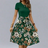 Women's Floral Midi Dress with Flared Skirt for Spring and Summer