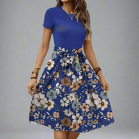 Women's Floral Midi Dress with Flared Skirt for Spring and Summer