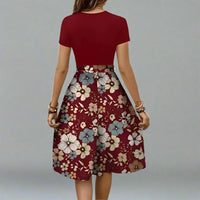 Women's Floral Midi Dress with Flared Skirt for Spring and Summer