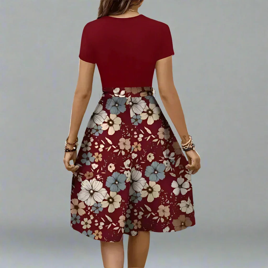 Women's Floral Midi Dress with Flared Skirt for Spring and Summer