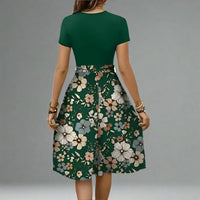 Women's Floral Midi Dress with Flared Skirt for Spring and Summer