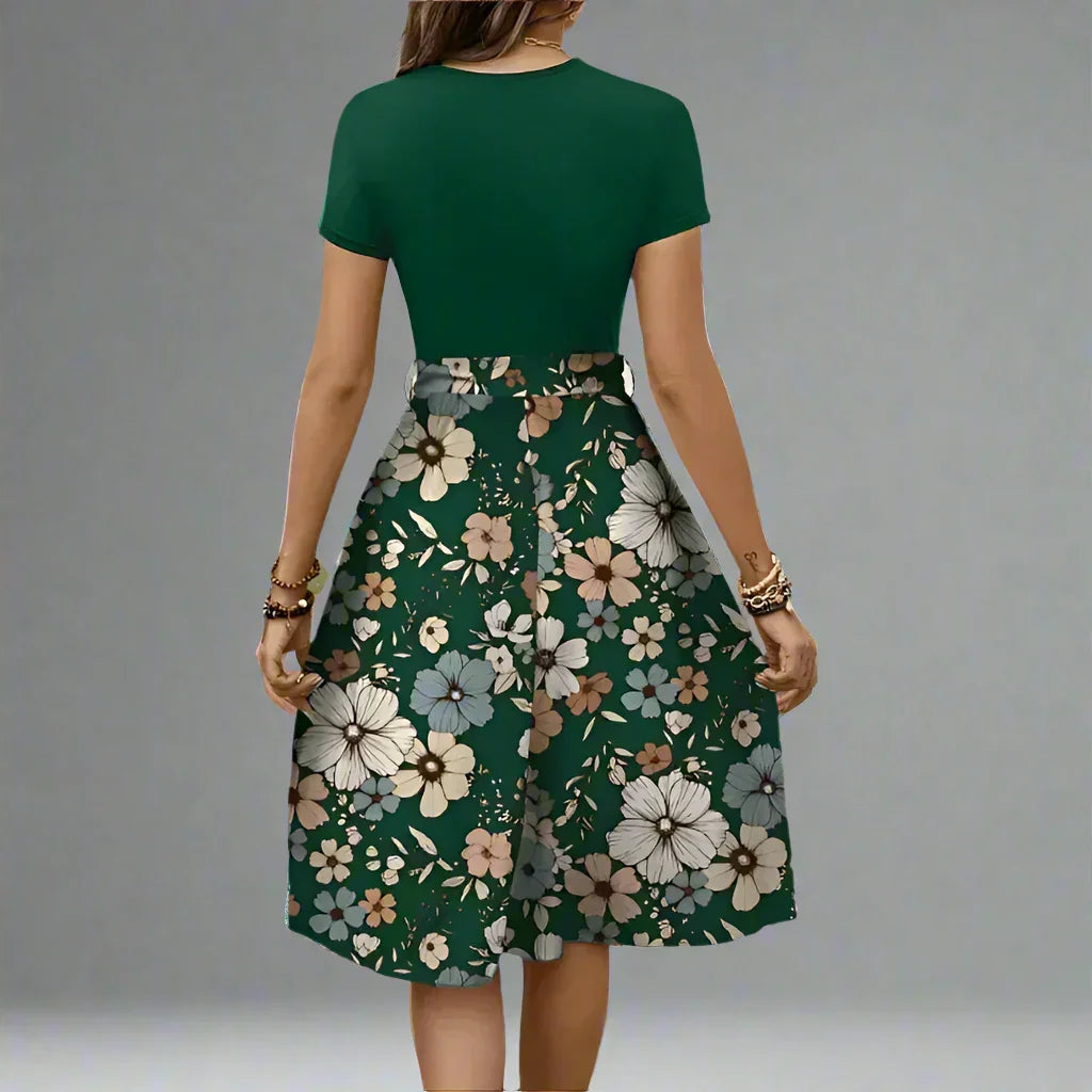 Women's Floral Midi Dress with Flared Skirt for Spring and Summer