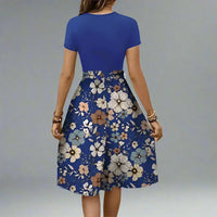 Women's Floral Midi Dress with Flared Skirt for Spring and Summer