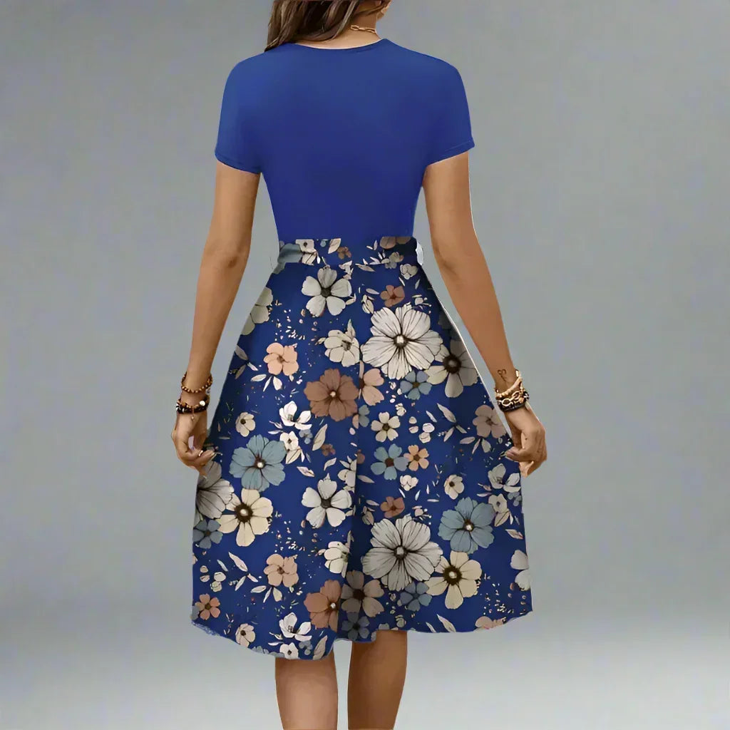 Women's Floral Midi Dress with Flared Skirt for Spring and Summer