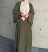 Womens Graceful Long-Sleeve Pleated Modest Abaya Dress - Rebooters