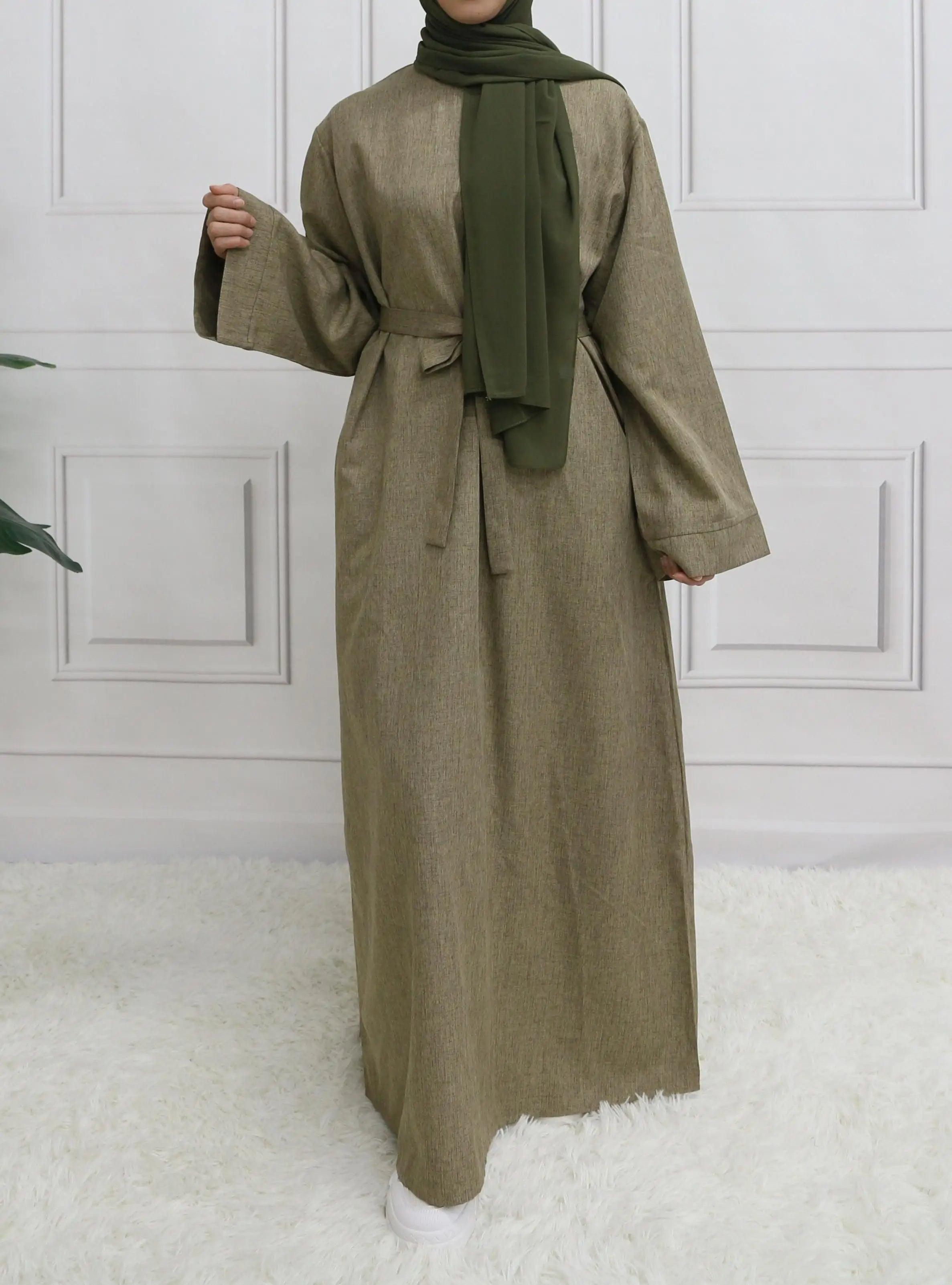Womens Long Sleeve Belted Abaya for Elegant Style Dress - Rebooters