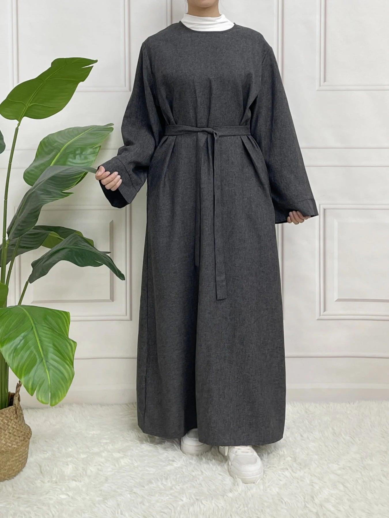 Womens Long Sleeve Belted Abaya for Elegant Style Dress - Rebooters