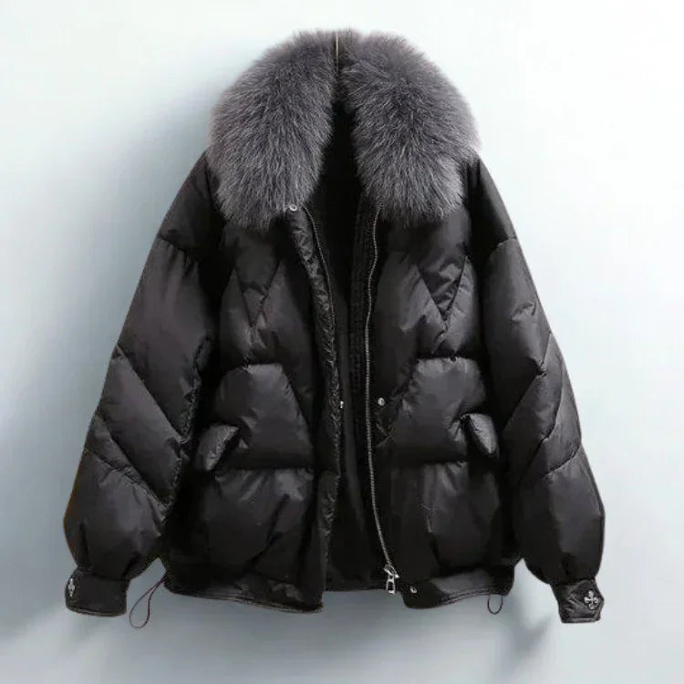 Womens Luxurious Fur-Collared Puffer Jacket for Winter Style - Rebooters