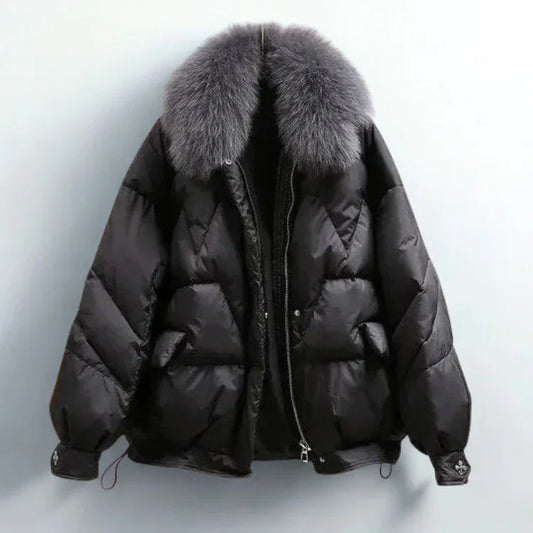 Womens Luxurious Fur-Collared Puffer Jacket for Winter Style - Rebooters