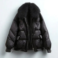 Womens Luxurious Fur-Collared Puffer Jacket for Winter Style - Rebooters
