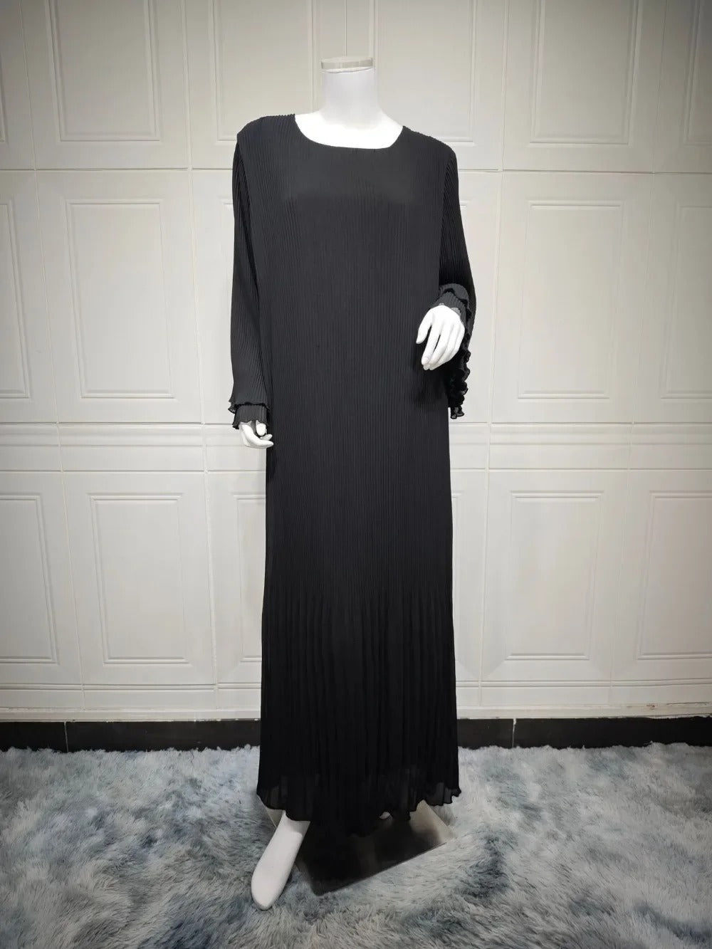 Womens Pleated Long-Sleeve Modest Abaya Gown Elegance - Rebooters