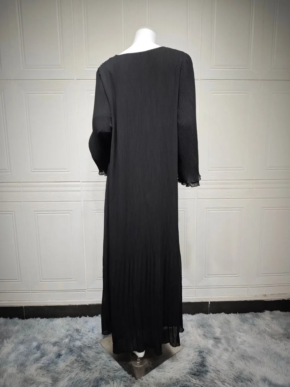 Womens Pleated Long-Sleeve Modest Abaya Gown Elegance - Rebooters