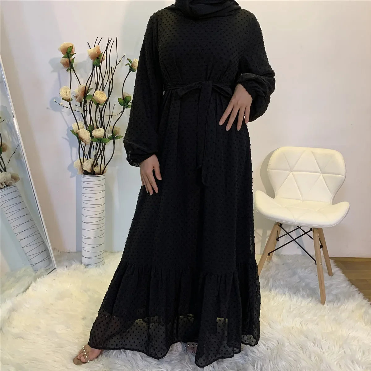 Womens Polka Dot Grace Abaya Dress for Timeless Style - Rebooters