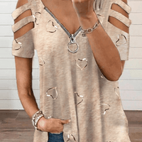 Women's Printed Top With Cut-Out Zipper For Casual Style Rebooters Womens Shirts